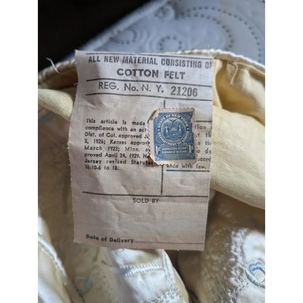 Hollywood Regency1900 Appraisal Satin GoldEmbroidered Bedspread Blue Stitch
